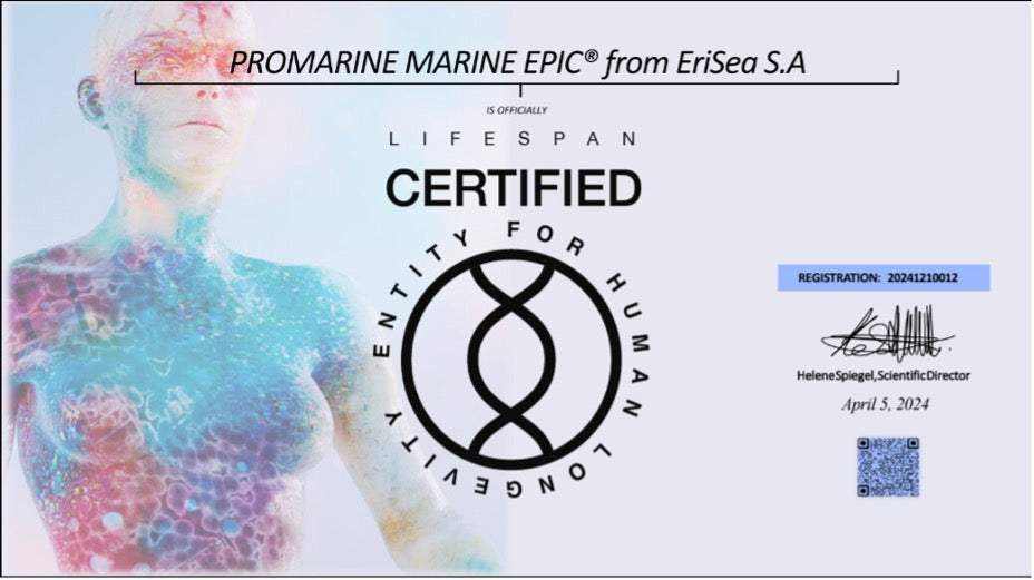 Lifespan certified Marine Epic biotechnology supplement for human longevity and anti-aging biohacking