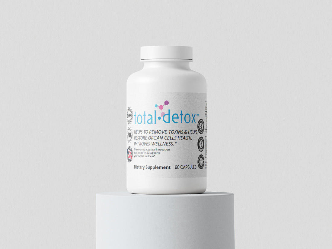 A bottle of Total-Detox™ by Nutrihealth displayed on a clean surface.