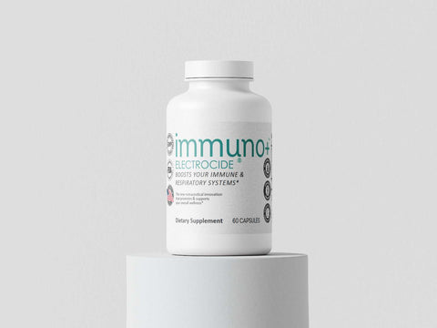 Immuno+ Electrocide dietary supplement bottle for immune and respiratory support with 60 capsules