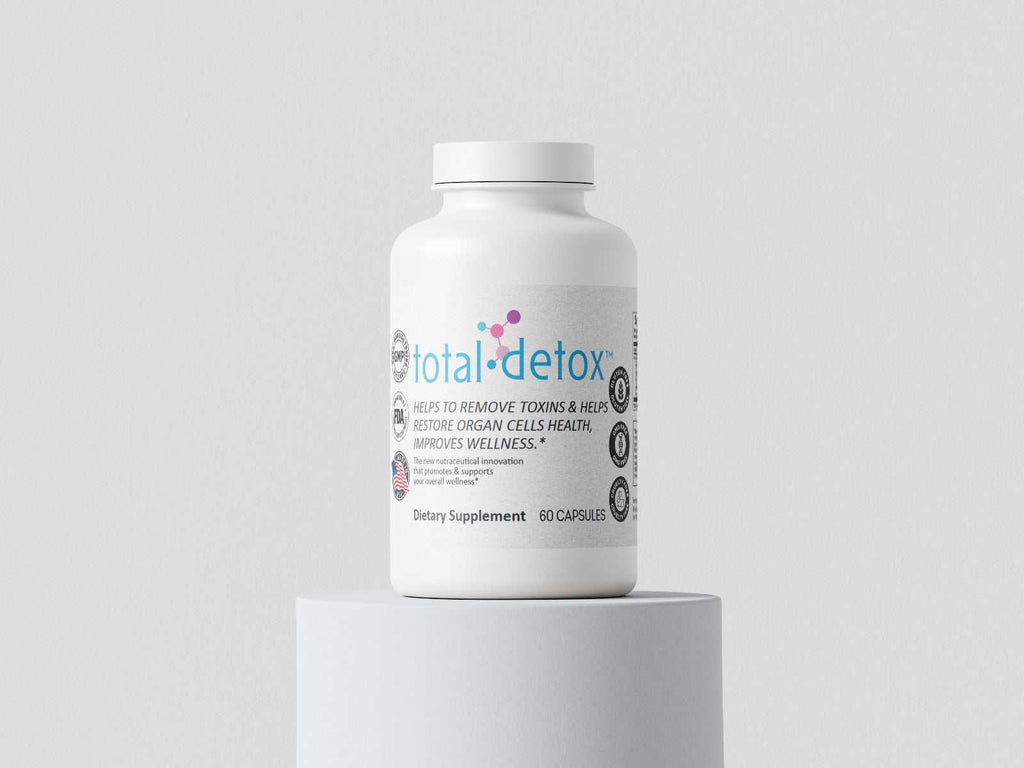 total-detox™ detox supplement bottle with 60 capsules for toxin removal and wellness improvement